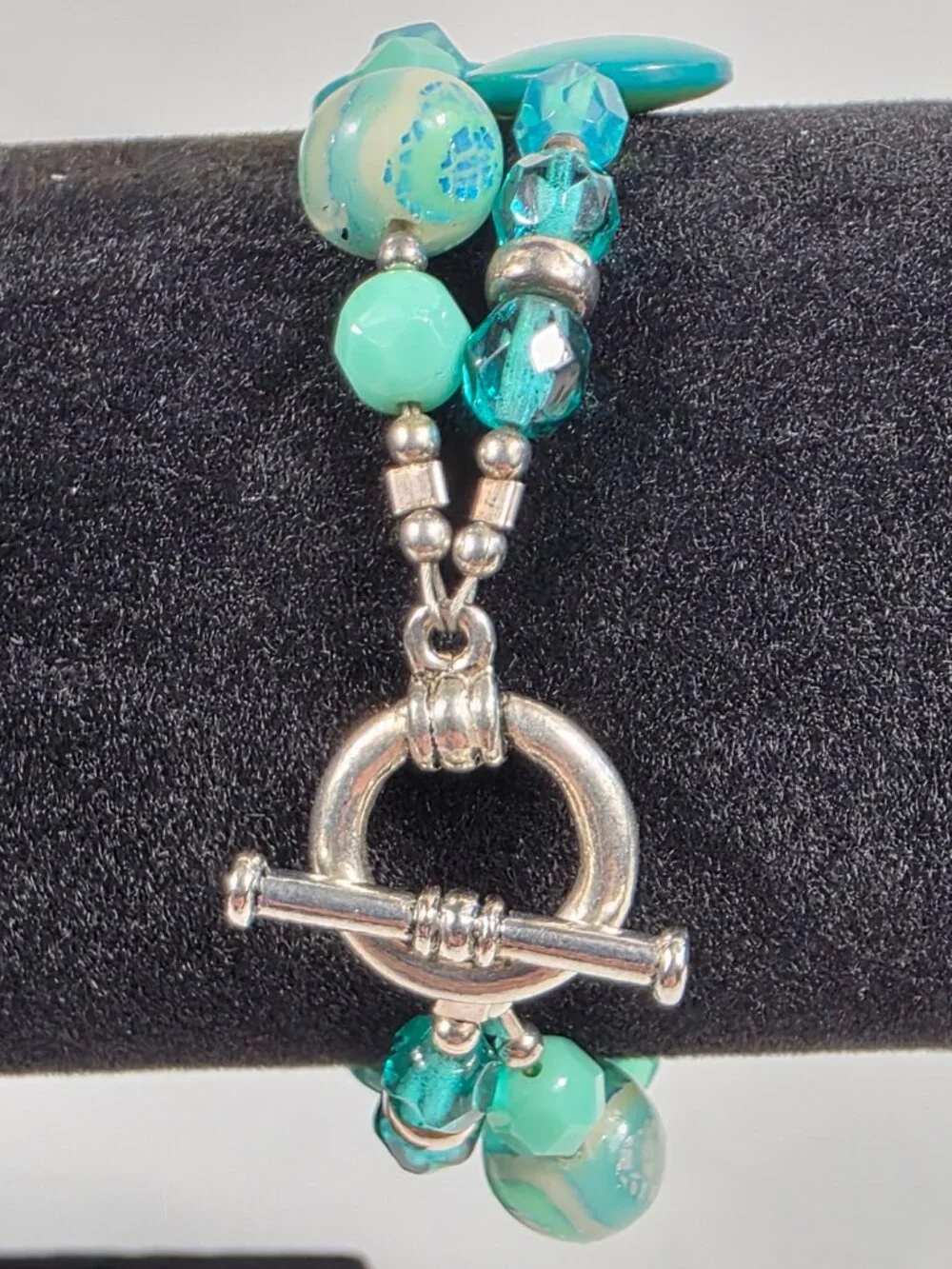 Two-Strand Turquoise Color Beaded Bracelet Swirl, Solid & Translucent Beads